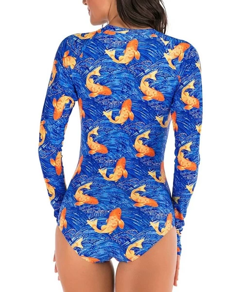 Rash Guards Women's Athletic Swimsuit Long Sleeve Rash Guard Swimming Bathing Suit Swimwear - Blue Orange Fish - C01945XQ5G7