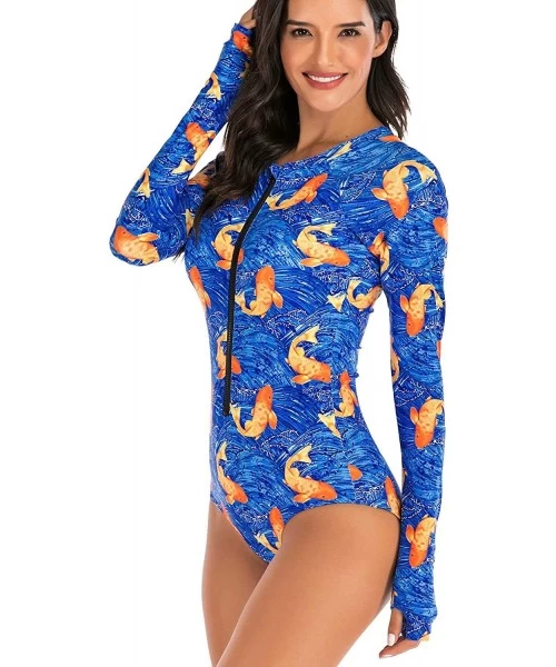 Rash Guards Women's Athletic Swimsuit Long Sleeve Rash Guard Swimming Bathing Suit Swimwear - Blue Orange Fish - C01945XQ5G7