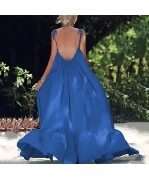 Bottoms Long Maxi Dress Backless Sleeveless Everning Party Beach Dresses High Waist Sexy Casual Loose Beach Dresses Blue - CZ...