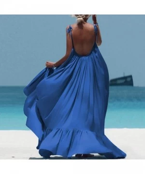 Bottoms Long Maxi Dress Backless Sleeveless Everning Party Beach Dresses High Waist Sexy Casual Loose Beach Dresses Blue - CZ...