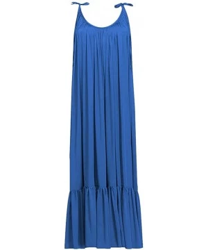 Bottoms Long Maxi Dress Backless Sleeveless Everning Party Beach Dresses High Waist Sexy Casual Loose Beach Dresses Blue - CZ...