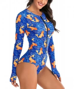 Rash Guards Women's Athletic Swimsuit Long Sleeve Rash Guard Swimming Bathing Suit Swimwear - Blue Orange Fish - C01945XQ5G7