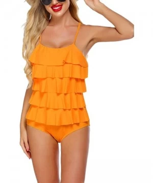 One-Pieces Women's One Piece Swimsuit Layered Ruffle Tummy Control Bathing Suits Flounce Monokini Swimwear - Yellow - C919CMD...