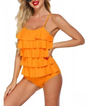 One-Pieces Women's One Piece Swimsuit Layered Ruffle Tummy Control Bathing Suits Flounce Monokini Swimwear - Yellow - C919CMD...