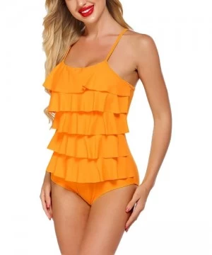 One-Pieces Women's One Piece Swimsuit Layered Ruffle Tummy Control Bathing Suits Flounce Monokini Swimwear - Yellow - C919CMD...