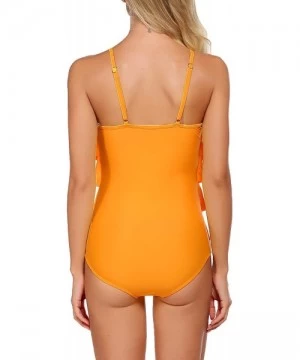 One-Pieces Women's One Piece Swimsuit Layered Ruffle Tummy Control Bathing Suits Flounce Monokini Swimwear - Yellow - C919CMD...