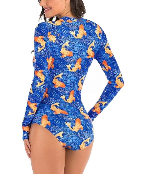 Rash Guards Women's Athletic Swimsuit Long Sleeve Rash Guard Swimming Bathing Suit Swimwear - Blue Orange Fish - C01945XQ5G7