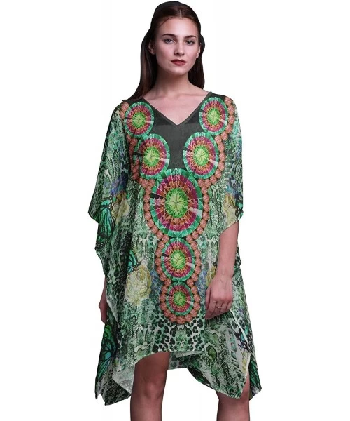 Cover-Ups Blue Butterflies & Leopard Animal Skin Ladies Plus Size Kaftan Summer Wear Beach Coverup Kimono Kaftan Mint Green -...