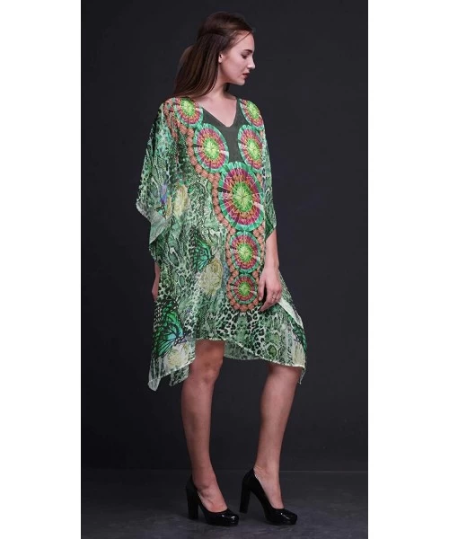 Cover-Ups Blue Butterflies & Leopard Animal Skin Ladies Plus Size Kaftan Summer Wear Beach Coverup Kimono Kaftan Mint Green -...