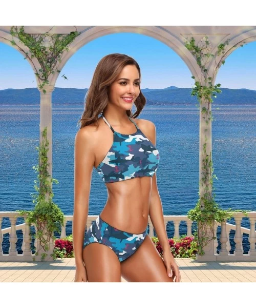 Sets Womens Chic Summer Beach Hot Sexy 2 Piece Halter Neack High Waist Padded Swimsuit - Shark - CI18GIMX2DC