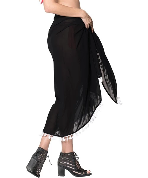 Cover-Ups Women's Swimsuit Cover Up Beach Wrap Skirt Hawaii Sarongs Full Long C - Halloween Black_b327 - C918062ASAW