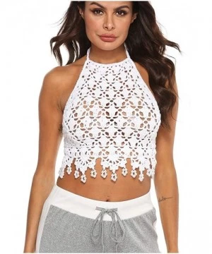 Tops Women Sexy Handmade Crochet Knitted Bikini Halter Tie Swimsuit Crop Top - White - C4196D83LTD