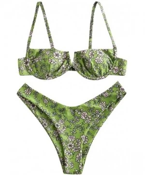 Sets Women Flower Printed High Cut Two-Piece Bikini Set Swimwear Swimsuit Beachwear - Green - CF199IGWLGG