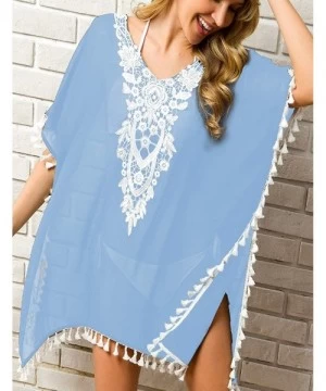 Cover-Ups Women's Crochet Chiffon Tassel Swimsuit Beach Bikini Cover Ups for Swimwear - A6-sky Blue - C418NNCD8MU