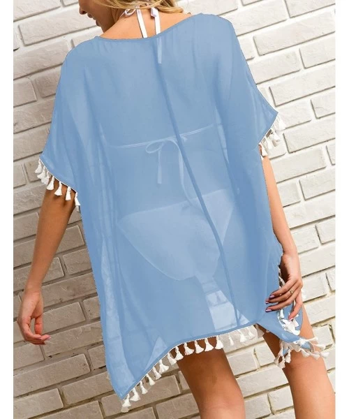 Cover-Ups Women's Crochet Chiffon Tassel Swimsuit Beach Bikini Cover Ups for Swimwear - A6-sky Blue - C418NNCD8MU