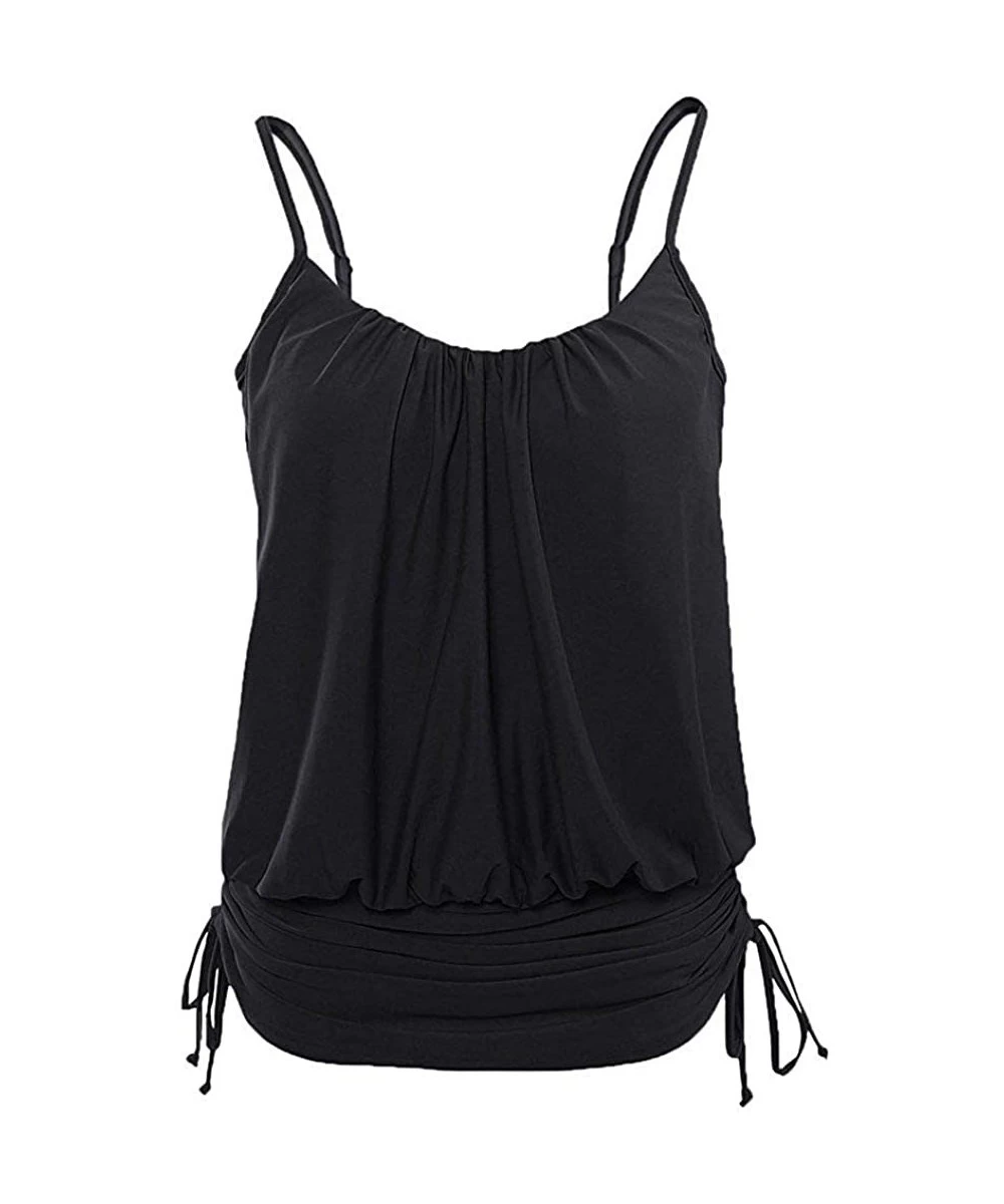 Tankinis Women's Swim Top Ruched Swimdress Tankini Swimsuit Blouson Top - Black - CP18R82L6IN