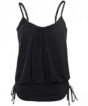 Tankinis Women's Swim Top Ruched Swimdress Tankini Swimsuit Blouson Top - Black - CP18R82L6IN