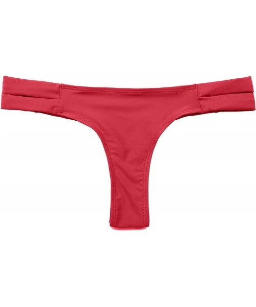 Bottoms Cheeky Bikini Bottoms Strappy Low Rise Brazilian Thong Swim Shorts for Women - Plum Red - C118C4HEQSZ