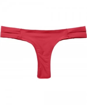 Bottoms Cheeky Bikini Bottoms Strappy Low Rise Brazilian Thong Swim Shorts for Women - Plum Red - C118C4HEQSZ