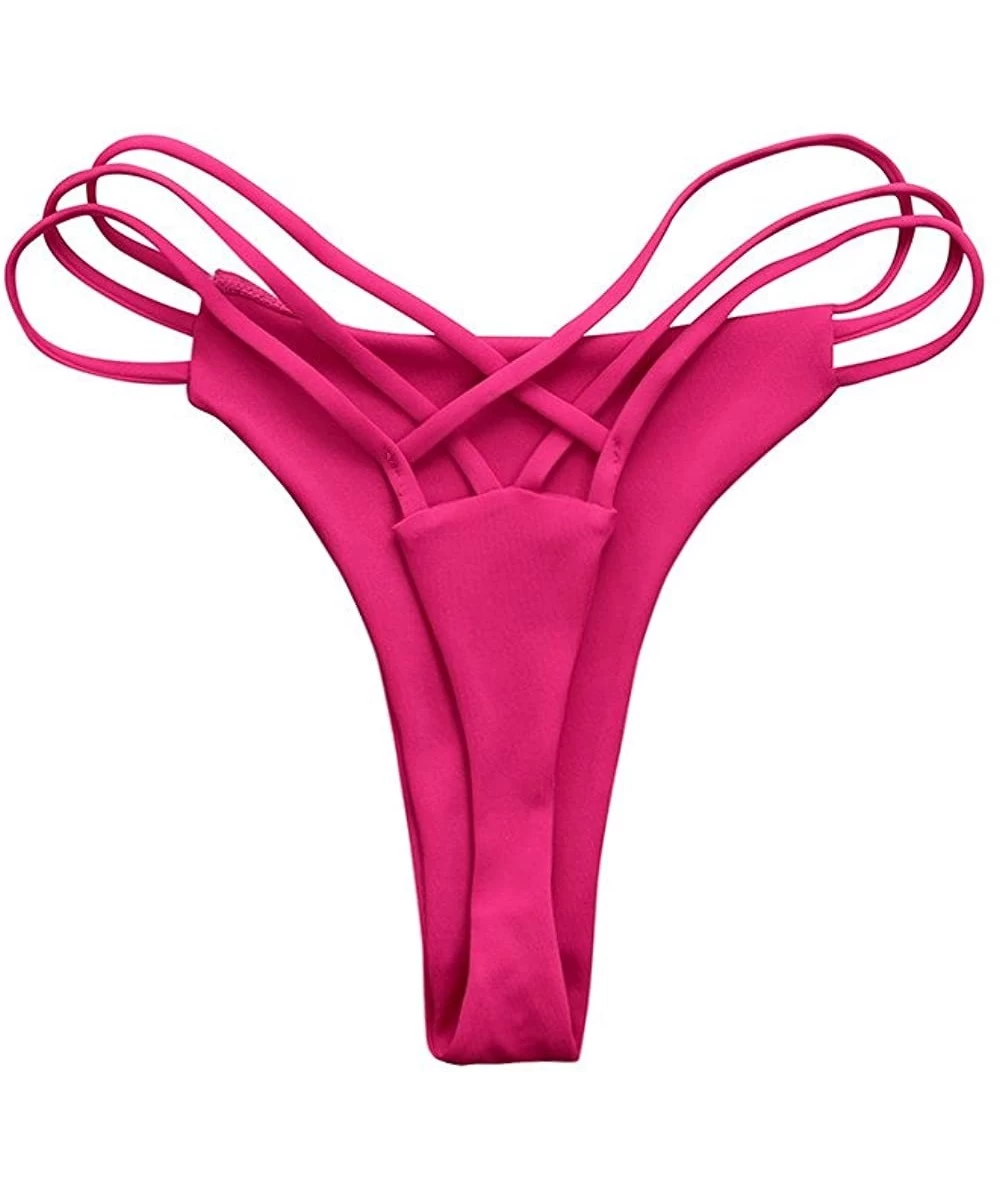 Bottoms Sexy Bikini Bottoms for Women Cut Out Swimwear Cheeky Thongs Swim Panties - Hot Pink - C4195NNKWGW