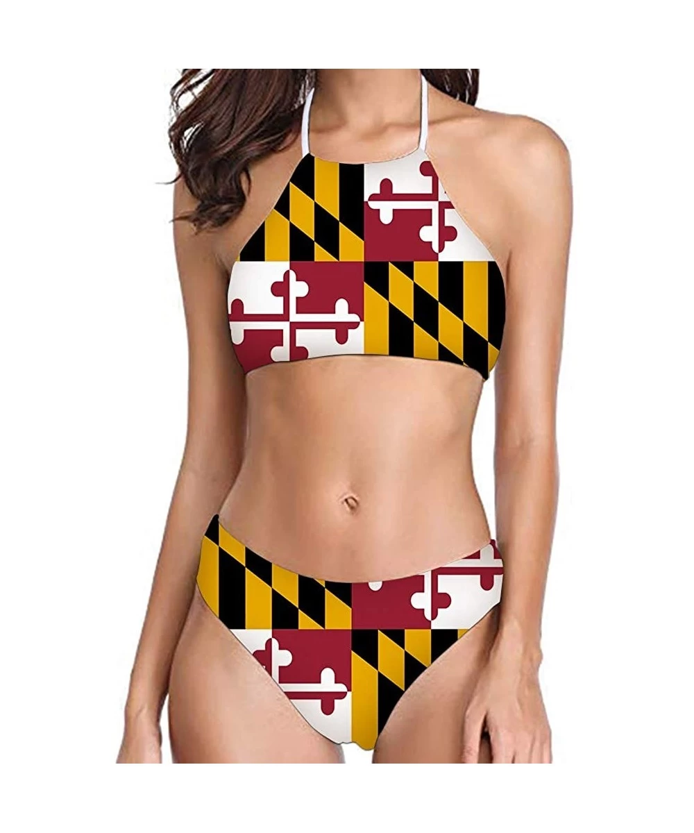 Sets Women's Push Up Two Piece Bikini Swimsuits Swimwear Bathing Suits Maryland Flag - Sling Bra Style - CL18OMITETE