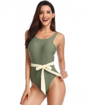 One-Pieces One Piece Swimsuits for Women Backless Monokini High Waisted Bottom Bathing Suits - Green - CB18ROOU7WY