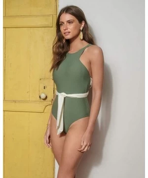 One-Pieces One Piece Swimsuits for Women Backless Monokini High Waisted Bottom Bathing Suits - Green - CB18ROOU7WY