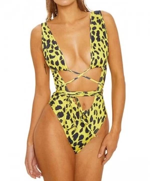 One-Pieces Women's Bikini Snakeskin Print One Piece Monokini Swimsuits Backless Thong Bathing Suits for Women - Yellow - C318...