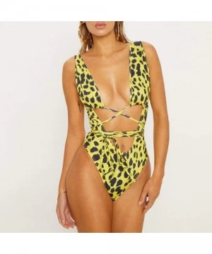 One-Pieces Women's Bikini Snakeskin Print One Piece Monokini Swimsuits Backless Thong Bathing Suits for Women - Yellow - C318...