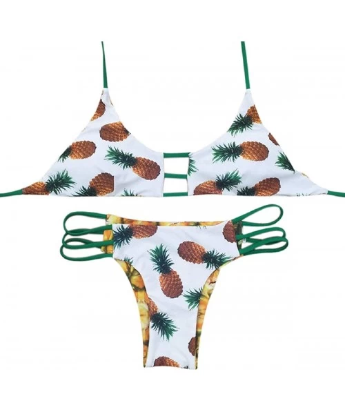 Sets Swimsuits for Women Wokasun.JJ Bikini Set Pineapple Backless Bikini Brazilian at A Reduced Price Swim Suites Whiteq - CO...