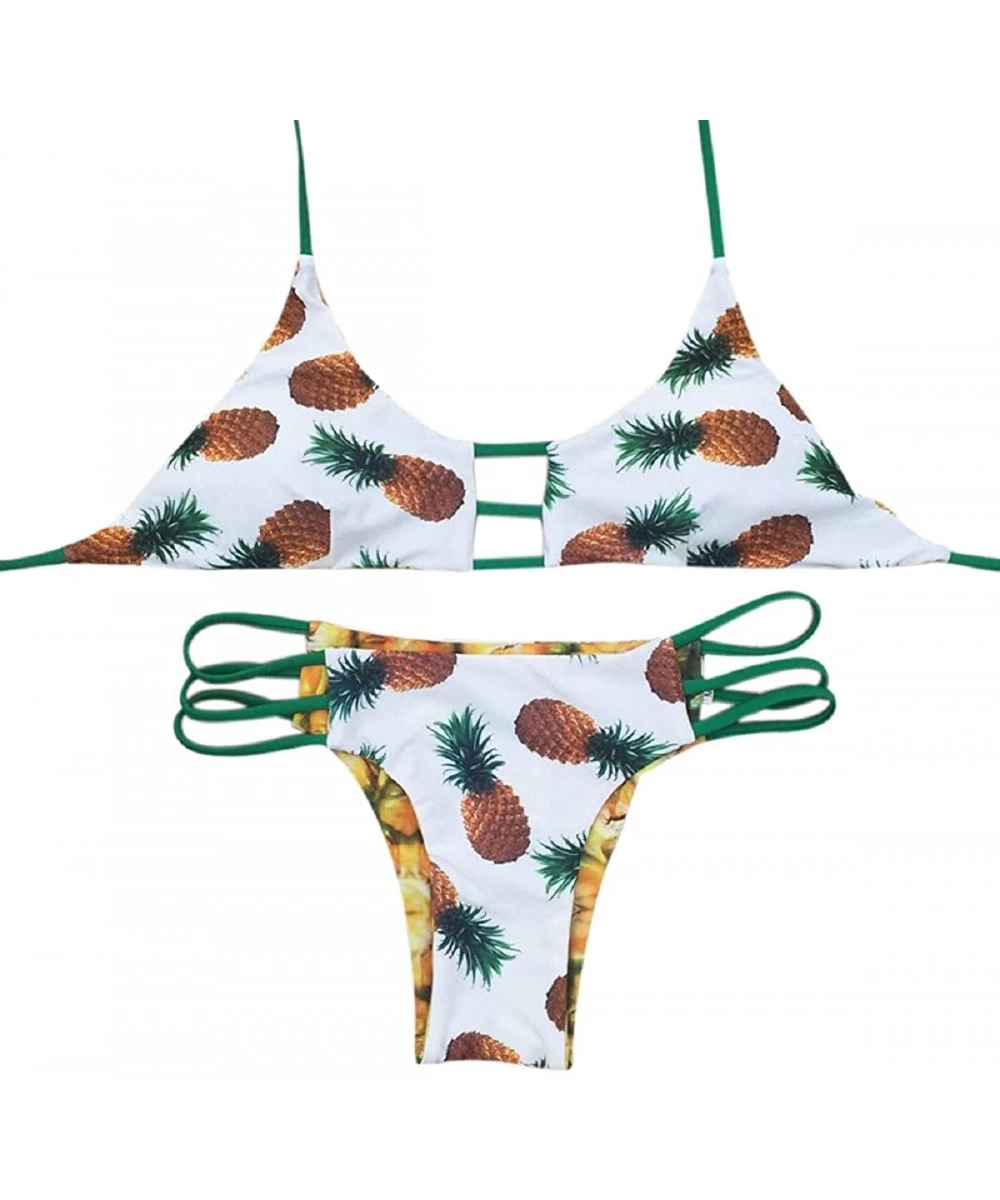 Sets Swimsuits for Women Wokasun.JJ Bikini Set Pineapple Backless Bikini Brazilian at A Reduced Price Swim Suites Whiteq - CO...