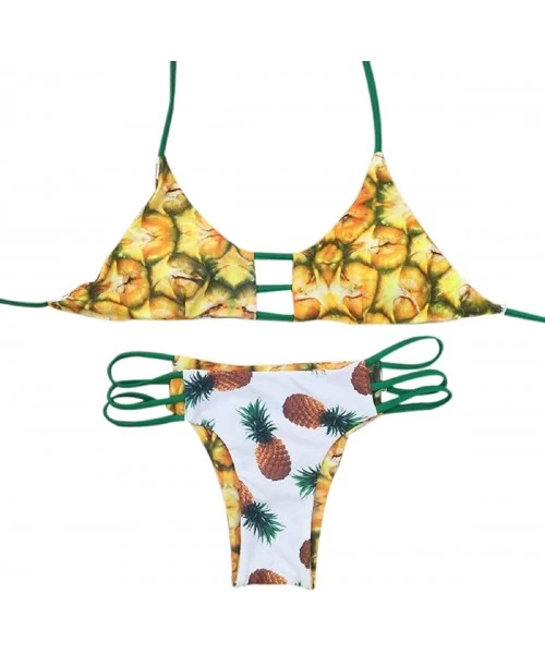 Sets Swimsuits for Women Wokasun.JJ Bikini Set Pineapple Backless Bikini Brazilian at A Reduced Price Swim Suites Whiteq - CO...