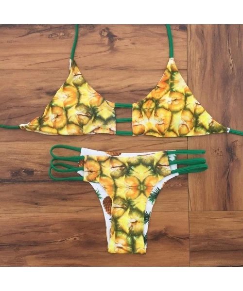 Sets Swimsuits for Women Wokasun.JJ Bikini Set Pineapple Backless Bikini Brazilian at A Reduced Price Swim Suites Whiteq - CO...