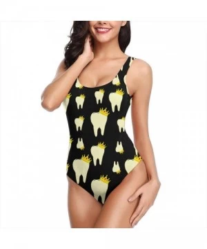 Racing Women One Piece Swimsuit Monokini Halter Neck Swimdress Retro Boho Beachwear - Dental Hygienist Crown Teeth King - CF1...