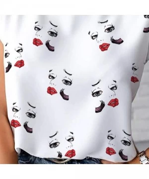 Rash Guards Graphic Tank Tops for Women Funny Daily Summer Lip Print Turtleneck Sleeveless T Shirt Shirts Blouse Tees White C...