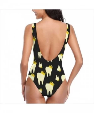 Racing Women One Piece Swimsuit Monokini Halter Neck Swimdress Retro Boho Beachwear - Dental Hygienist Crown Teeth King - CF1...