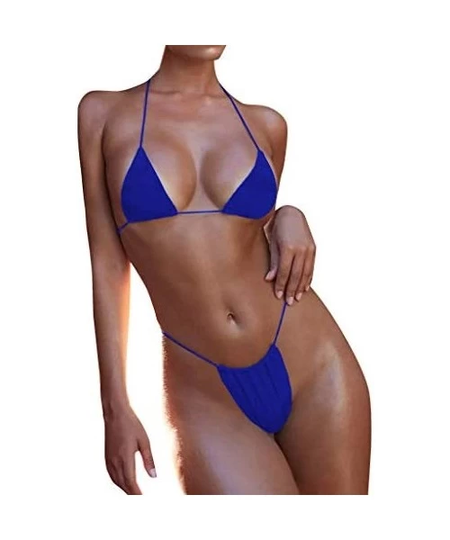 Sets Women Bandeau Bandage Bikini Set Push-Up Brazilian Swimwear Beachwear Swimsuit - Blue - CG18MDOYEWC