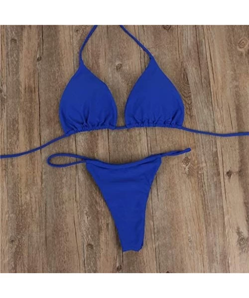 Sets Women Bandeau Bandage Bikini Set Push-Up Brazilian Swimwear Beachwear Swimsuit - Blue - CG18MDOYEWC