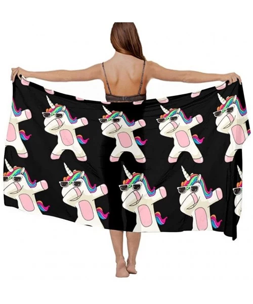 Cover-Ups Women Chiffon Scarf Sunscreen Shawl Wrap Swimsuit Cover Up Beach Sarongs - Cool Funny Dabbing Unicorn Rainbow Hair ...