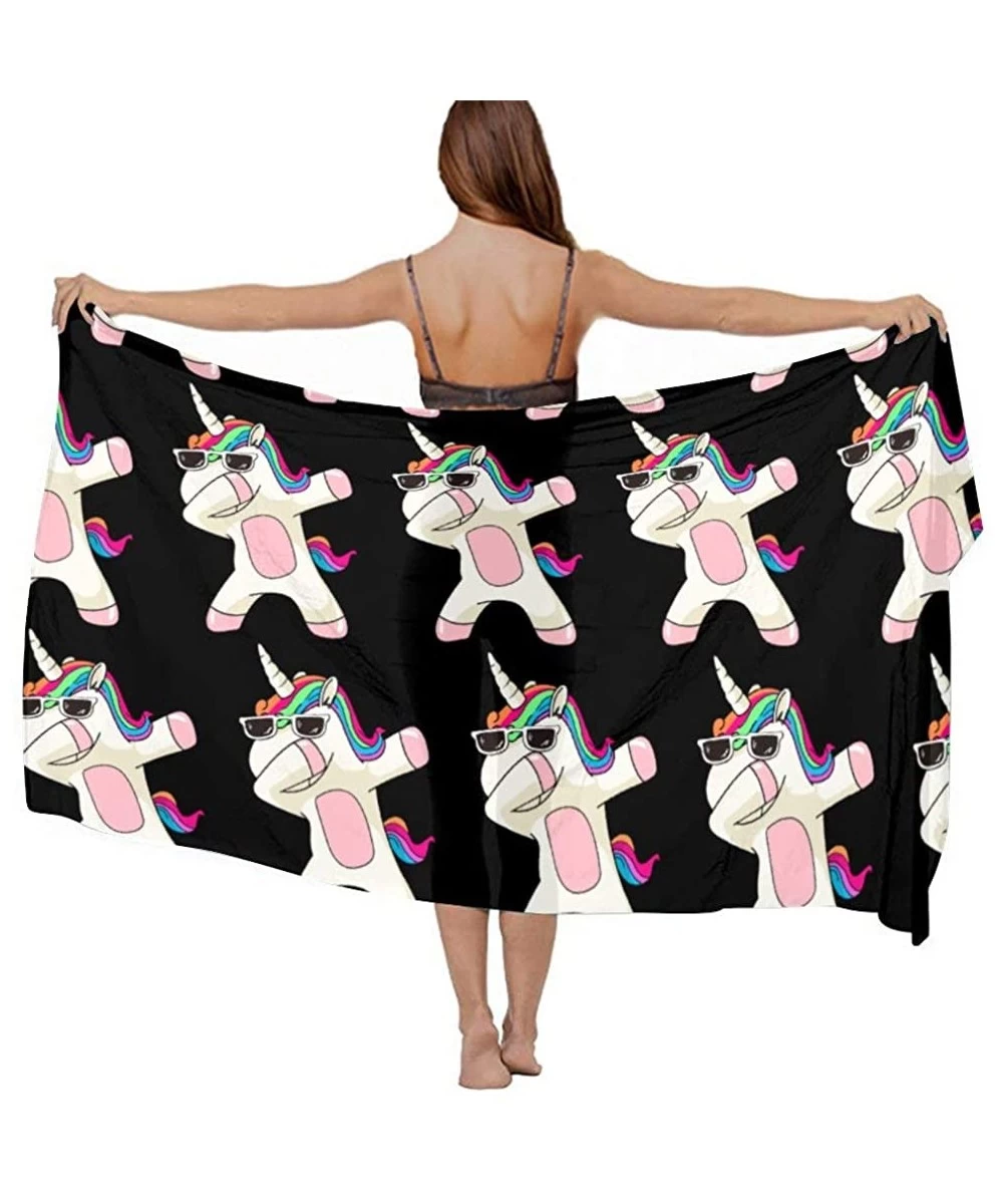 Cover-Ups Women Chiffon Scarf Sunscreen Shawl Wrap Swimsuit Cover Up Beach Sarongs - Cool Funny Dabbing Unicorn Rainbow Hair ...