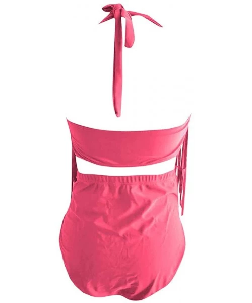 Racing Women Plus Size Two Piece Tassels Bikini Monokini Swimwear Beach Bathing Suit - Watermelon Red - CD18SINZD0S