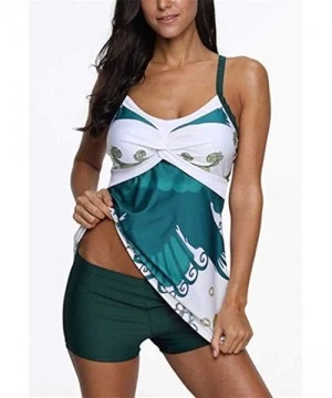 Sets Womens Printed Swimdress Two Piece Swimsuit Tankini Set Bathing Suits with Boyshort - Green - CV18R2OLCE9