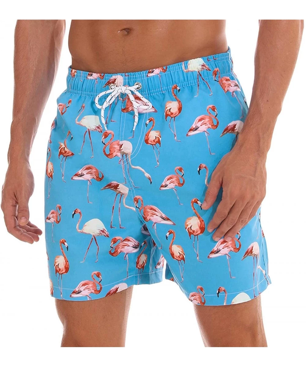 Trunks Mens Swim Trunks Quick Dry Swimming Shorts Mesh Lining Beach Shorts Bathing Suits with Pockets for Men - Blue Flamingo...