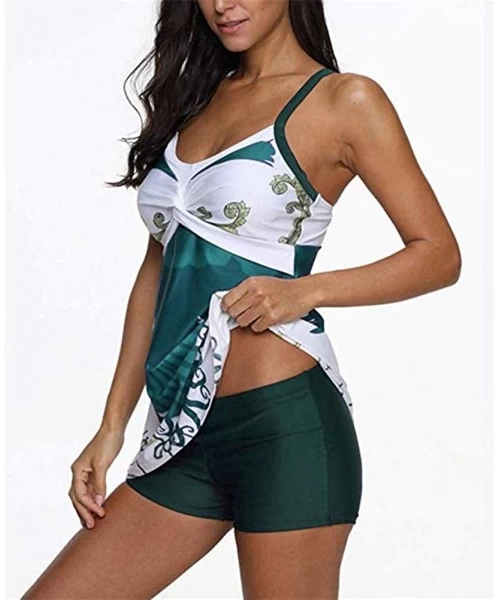 Sets Womens Printed Swimdress Two Piece Swimsuit Tankini Set Bathing Suits with Boyshort - Green - CV18R2OLCE9