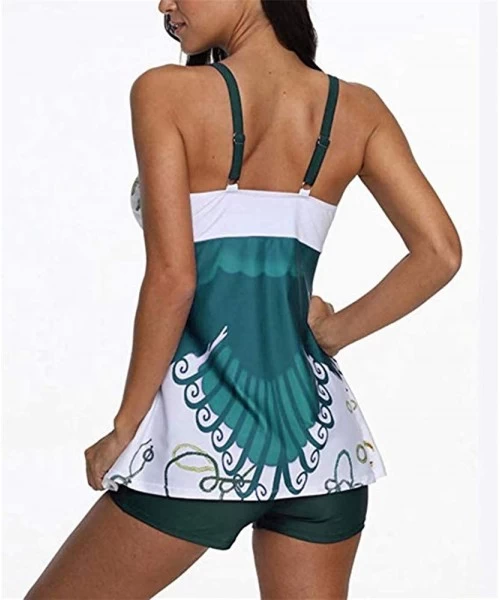 Sets Womens Printed Swimdress Two Piece Swimsuit Tankini Set Bathing Suits with Boyshort - Green - CV18R2OLCE9