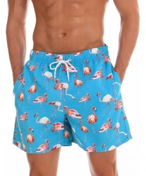 Trunks Mens Swim Trunks Quick Dry Swimming Shorts Mesh Lining Beach Shorts Bathing Suits with Pockets for Men - Blue Flamingo...