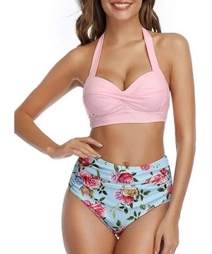 Cover-Ups Women High Waist Bikini Push Up Bikinis Print Swimsuit Female Beachwear Swimwear - U-pink Floral - CJ1962GIGQN