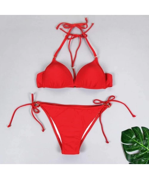 Sets Womens Fashion Split Swimsuit Padded Push-up Bra Bikini Set Bathing Suit Swimwear Beachwear - X-red - CQ1954OA3K6