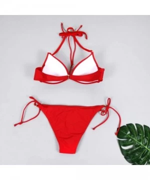 Sets Womens Fashion Split Swimsuit Padded Push-up Bra Bikini Set Bathing Suit Swimwear Beachwear - X-red - CQ1954OA3K6