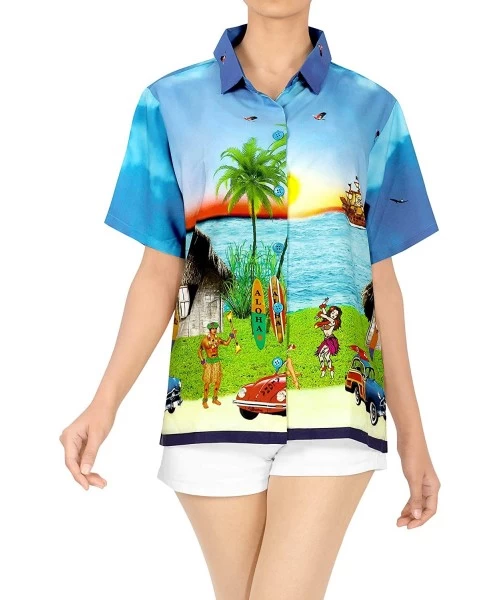 Cover-Ups Women's Hawaiian Blouse Shirt Swim Short Sleeves Loose Fit 3D Printed - Blue_x201 - CP18GYS6QHO